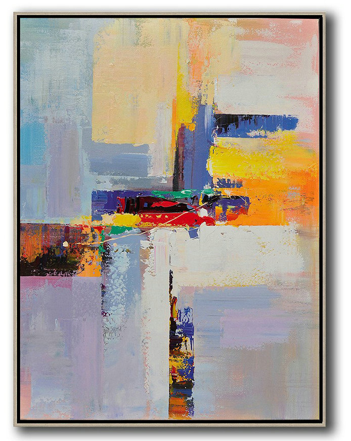 Original Artwork Extra Large Abstract Painting,Vertical Palette Knife Contemporary Art,Original Modern Art,Large Wall Art Handmade Yellow,White,Red,Purple